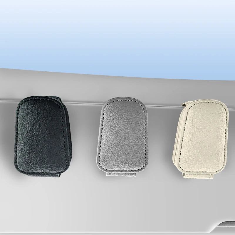 JFBONIN Leather Magnetic Sunglasses Holder Car Sunshade Accessory with Ticket Clip Functional Sunshades Car Accessory