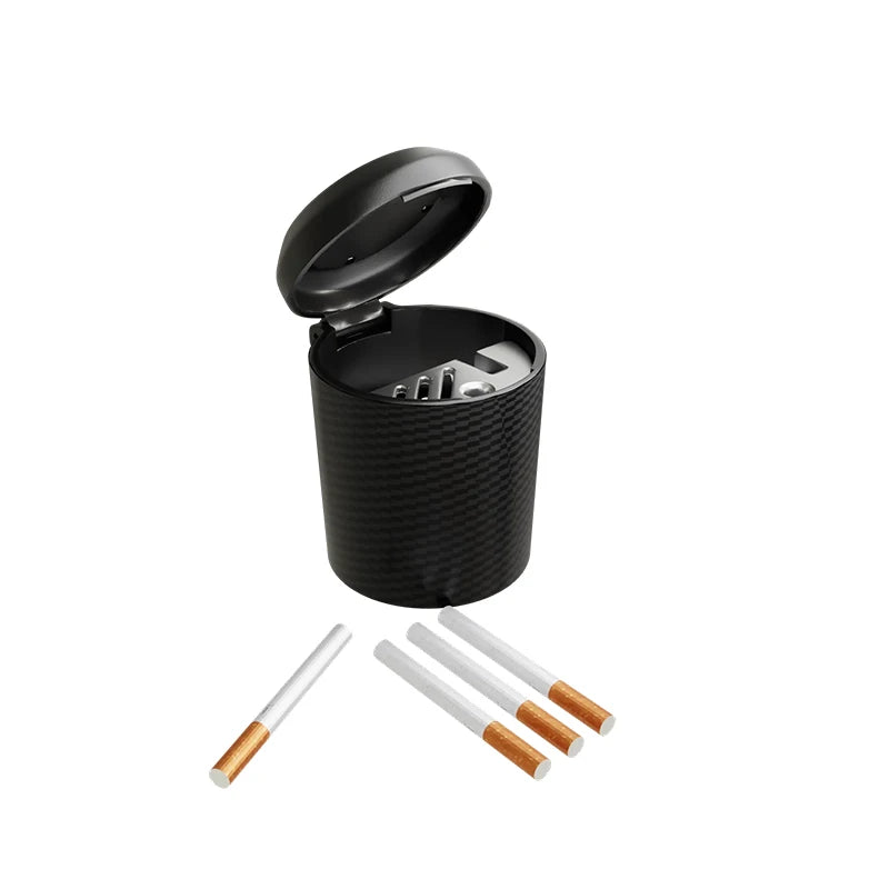 Carbon Fiber Texture Car Ashtray Portable Auto Ashtray with Lid Detachable Smokeless Cup Holder Ashtray for Car Interior Smoking