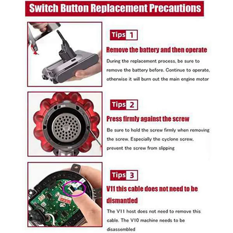 24X Upgrade Trigger Button Switch For Dyson V11 V10 V15 Vacuum Cleaner Replacement Parts Improved Power Button-AT30