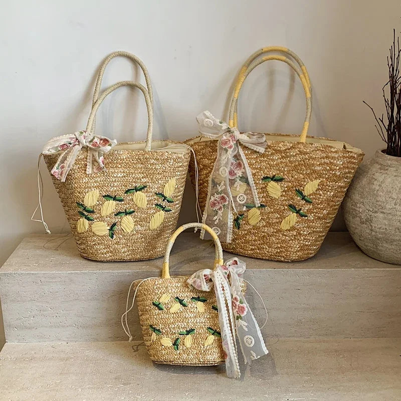 Large Capacity Beach Shoulder Bag Designer Embroidery Handbag Summer Handmade Rattan Bag Fashion Basket Straw Shopping Bag
