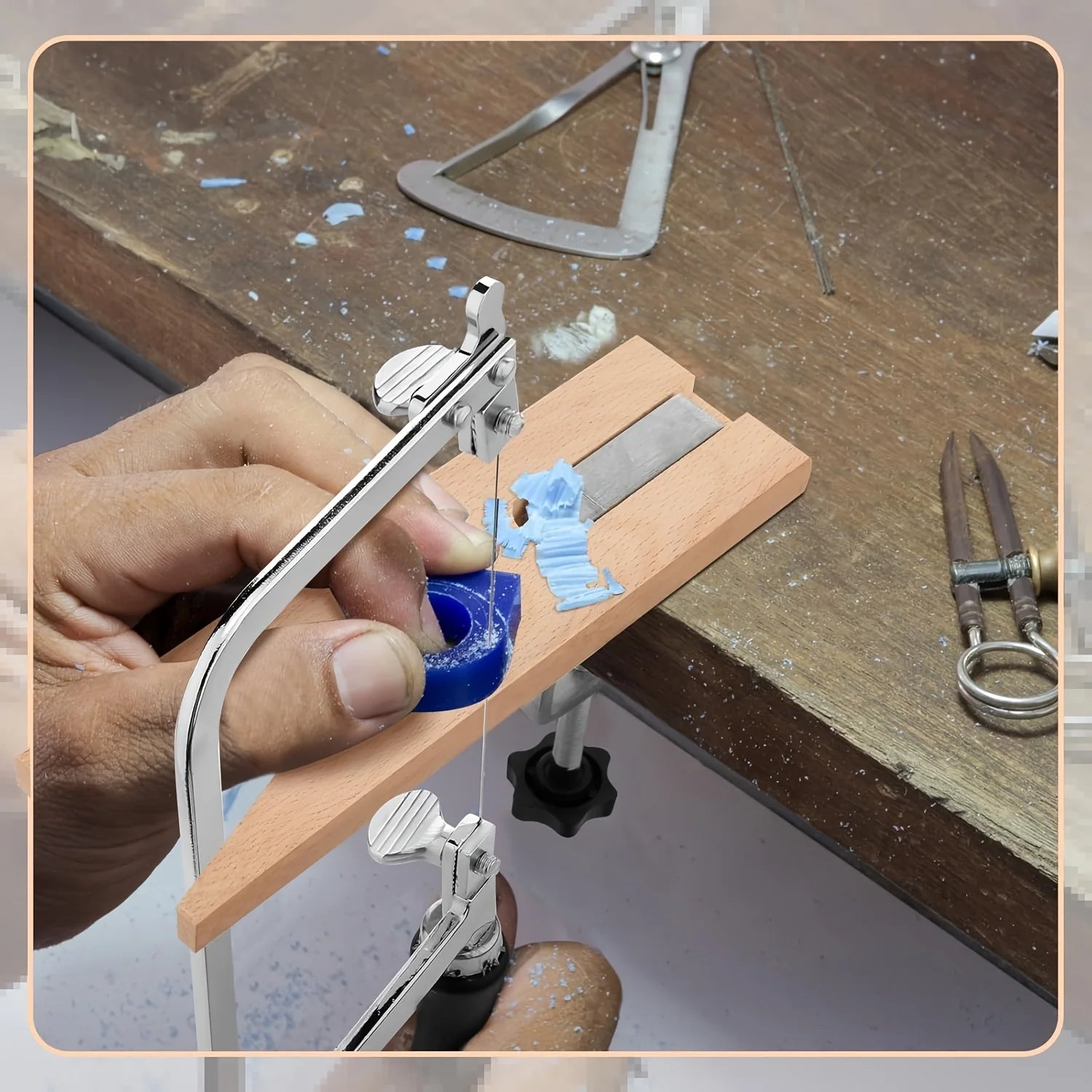 Professional Jeweler's Saw Set Saw Frame Adjustable Blades Bench Pin Clamp Set V-slot Bench Pin Jewelers Versatile Tool