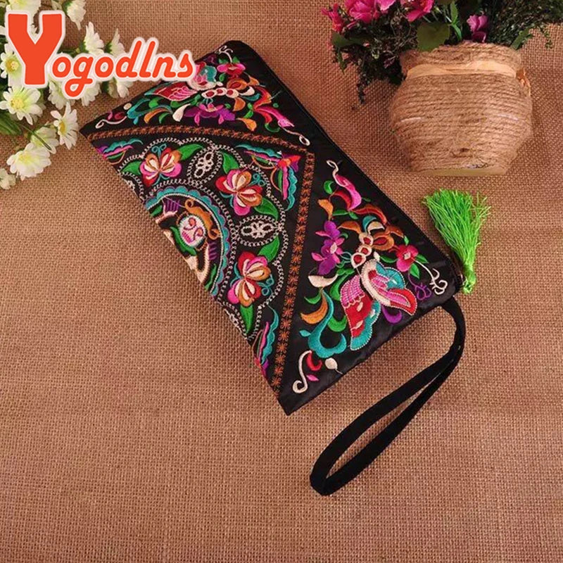 Yogodlns Ethnic Style Embroidered Handbag Female Fashion Shopping Clutch Purse Vintage Envelope Bags Designer Lady Wallet Bolsa