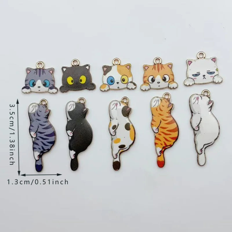 10pcs Cute Cat Printed Cartoon DIY Alloy Drip Oil Accessories Keychain Pendant Necklace Pendant Decoration