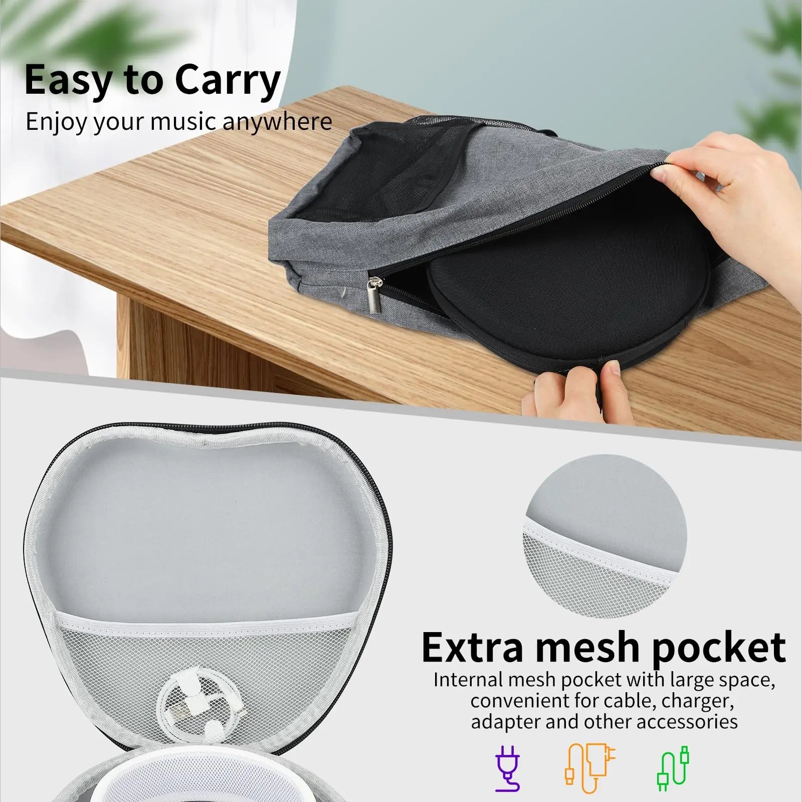 For AirPods Max Hard Case Supports Sleep Mode,Smart Shell Designed for AirPods Max with Mesh Pocket, Portable Carry Travel Cover