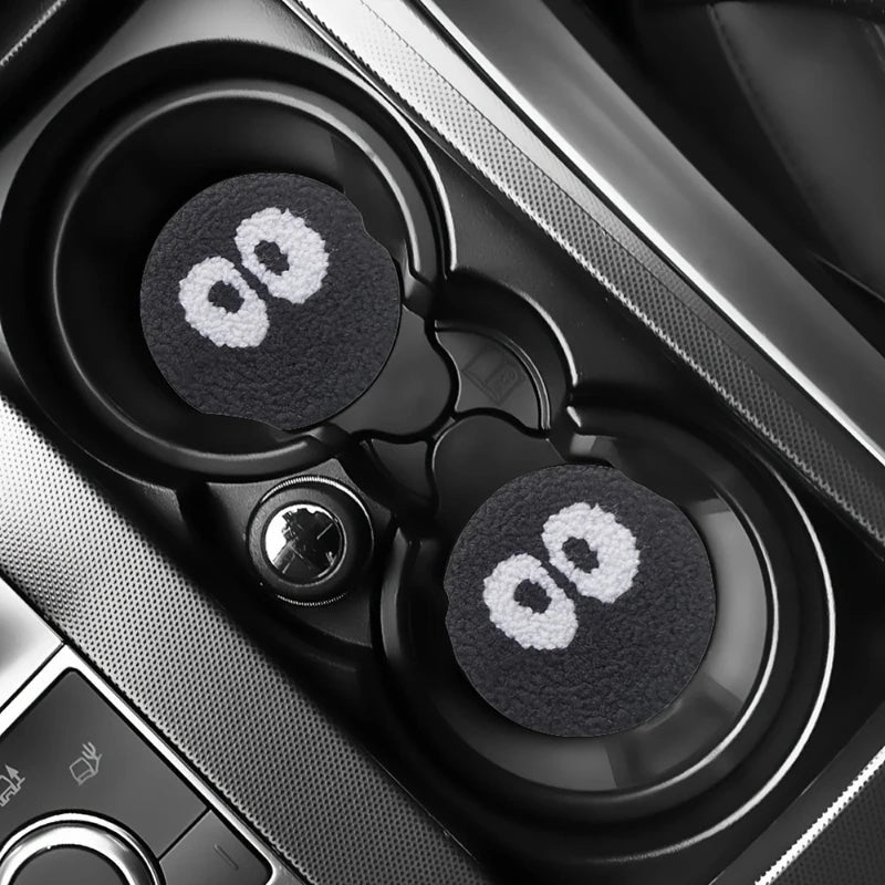 2pcs Car Big Eye Interior Coaster Wear-Resistant and Absorbent Leather Non-Slip Anti-Shock Anti-Water Leakage Proof