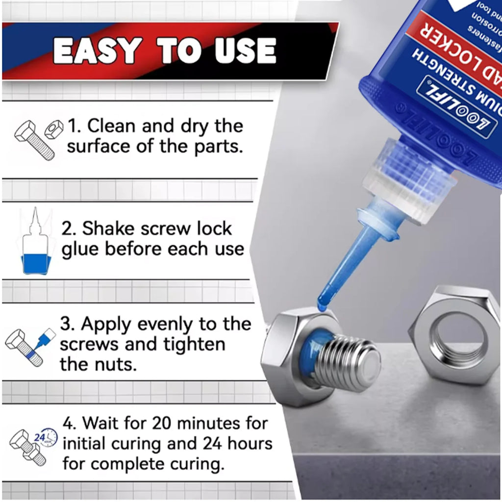 Loolifl243-271 Thread Locking Adhesive, Screw and Nut Sealant, Anti-Loosening, Anti-Vibration, Anti-Rust, Anaerobic Type 10G-50G, Removable and Non-Removable, Pack of Two