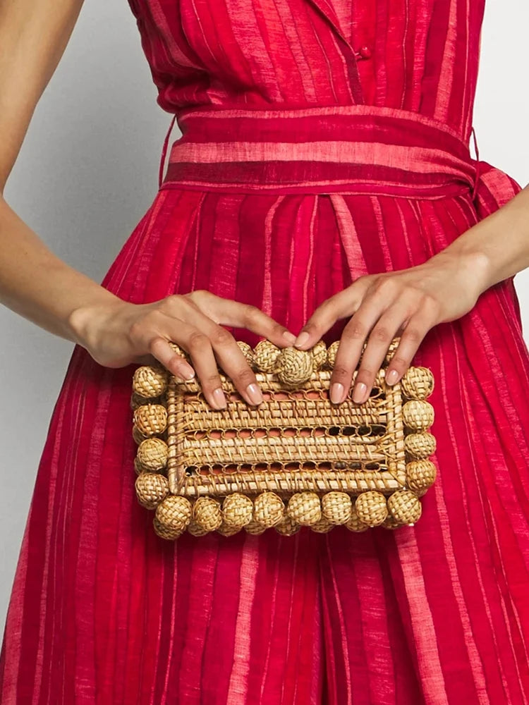 Women cane bag Rattan clutch Bag For luxury Wedding Party Purse summer beach Wicker Handbag Designer 2024 new