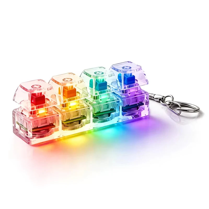 Light Up 4 Keys LED Finger Keyboard Keycap Stress Relief Fidget Toy Keychain Pinch Tester Office Desk Accessory