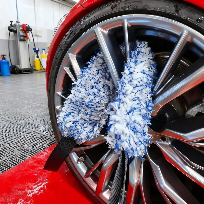 Microfiber Coral Plush Wheel Pull Tape Brush Wheel Tension Car Wash Towel Brush Car Wash Towel Brush Accessories Cleaning Tape
