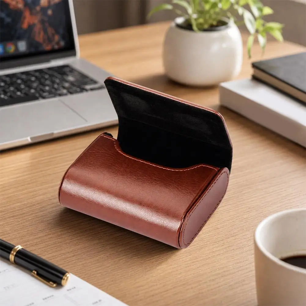 PU Leather Storage Box Classic Travel Magnetic Earphone Earbuds Organizer Pouch Dust-proof Anti Scratch Watch Storage Box