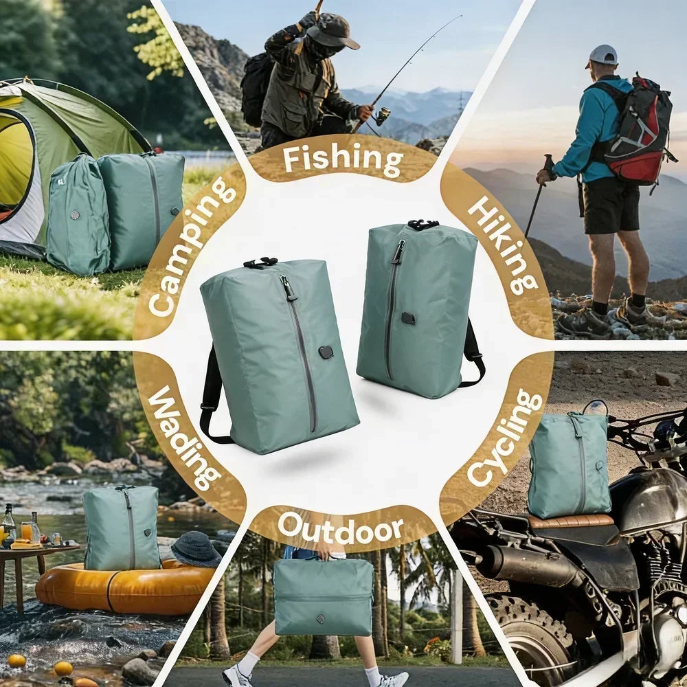 Travel Vacuum Compression Bags IP67 Waterproof PU Nylon Clothes Organizer USB Electric Pump 34L Space Saver Green Black