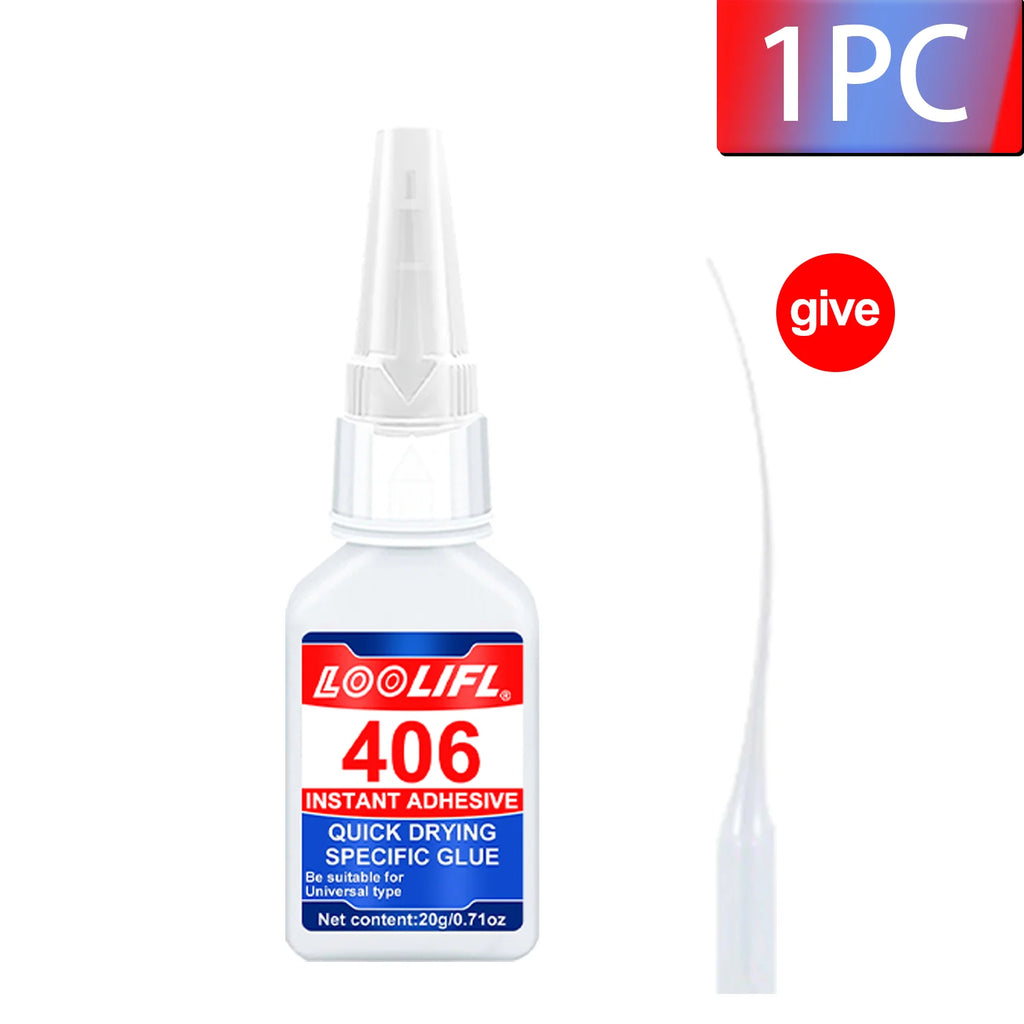 LOOLIFL 5PCS 20g 406 Super Glue Instant Quick-Drying Cyanoacrylate Adhesive Leather Rubber Wood  Metal Strong DIY Home Repair
