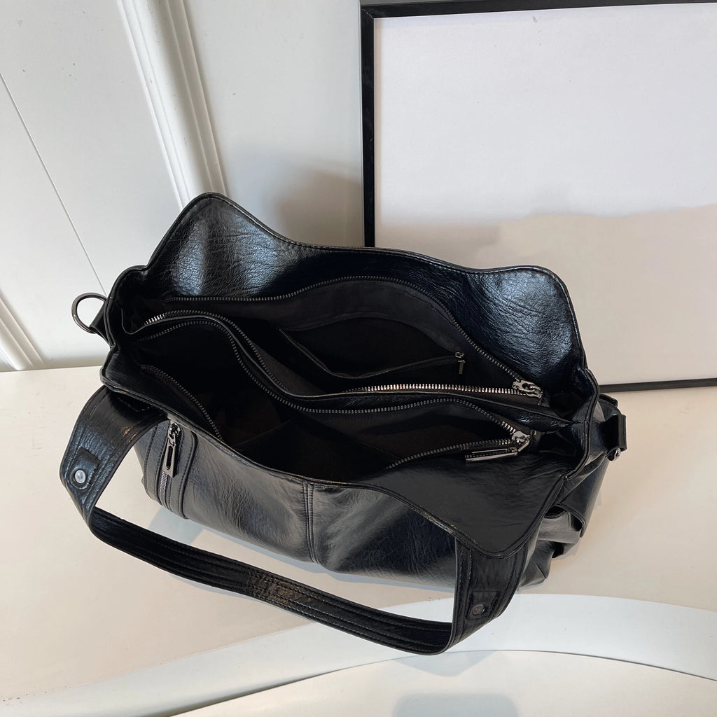 Solid color large capacity women's shoulder bag fashionable simple hand-held tote bag commuter personality messenger bag