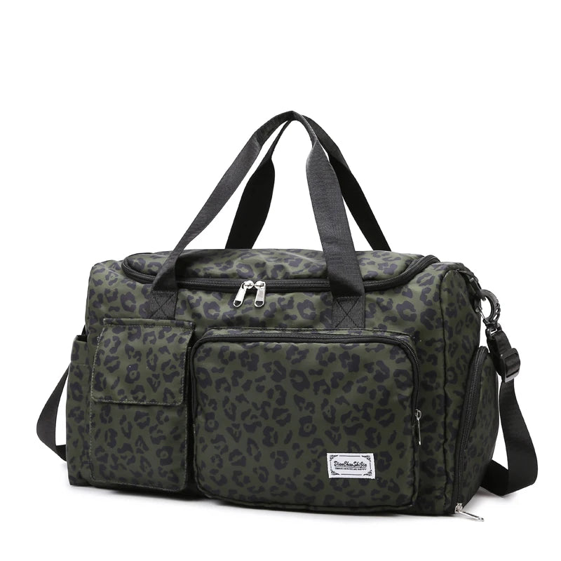 Classic Leopard Print Large Capacity Leisure Luggage Bag With Multiple Pockets And Shoe Compartment Sports Fitness Travel Bag
