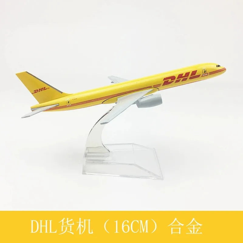 16cm Scale B757 Adults Fun Airplane Replica Dhl Alloy Toy Airplane Diecast Model Yellow Freight Machine Diecast Aircraft Aviatio