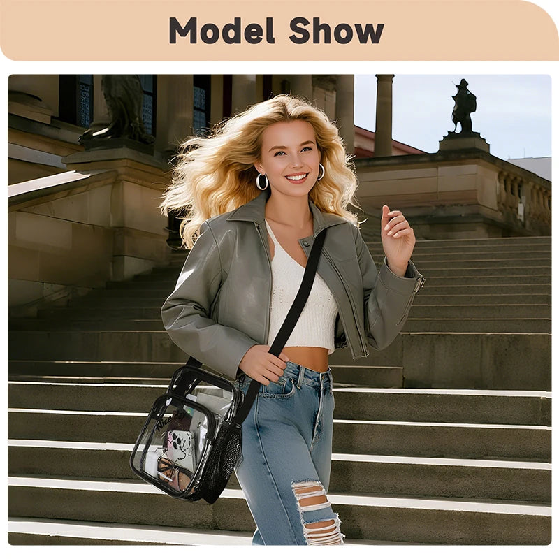 TINYAT PVC Clear Messenger Bag Women Transparent Shoulder Bag Waterproof Crossbody Bag for Music Concert Sports Race