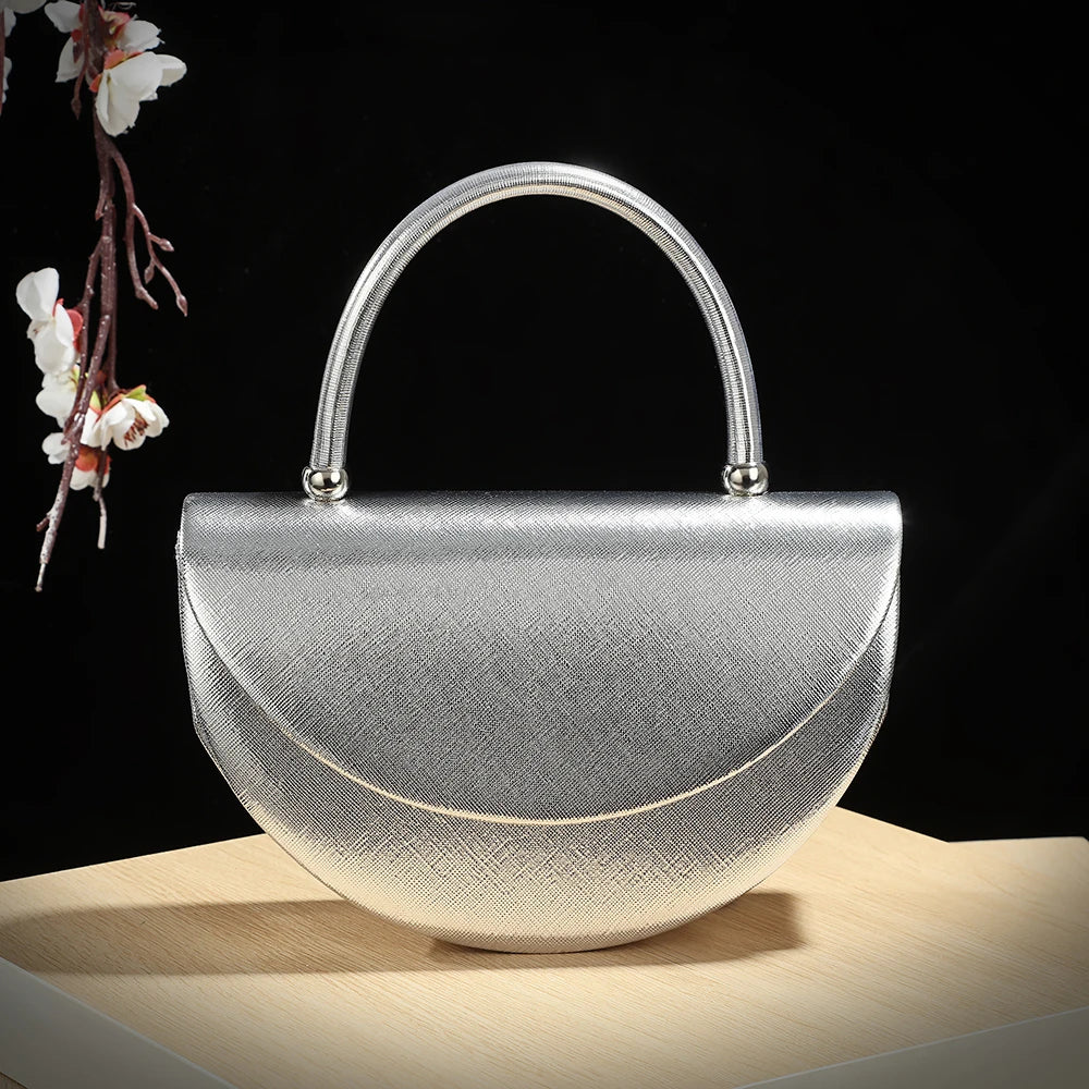 New fashion halfmoon handbag shiny evening dress bag delicate metal chain shoulder bag fashion gift bag small items storage bag