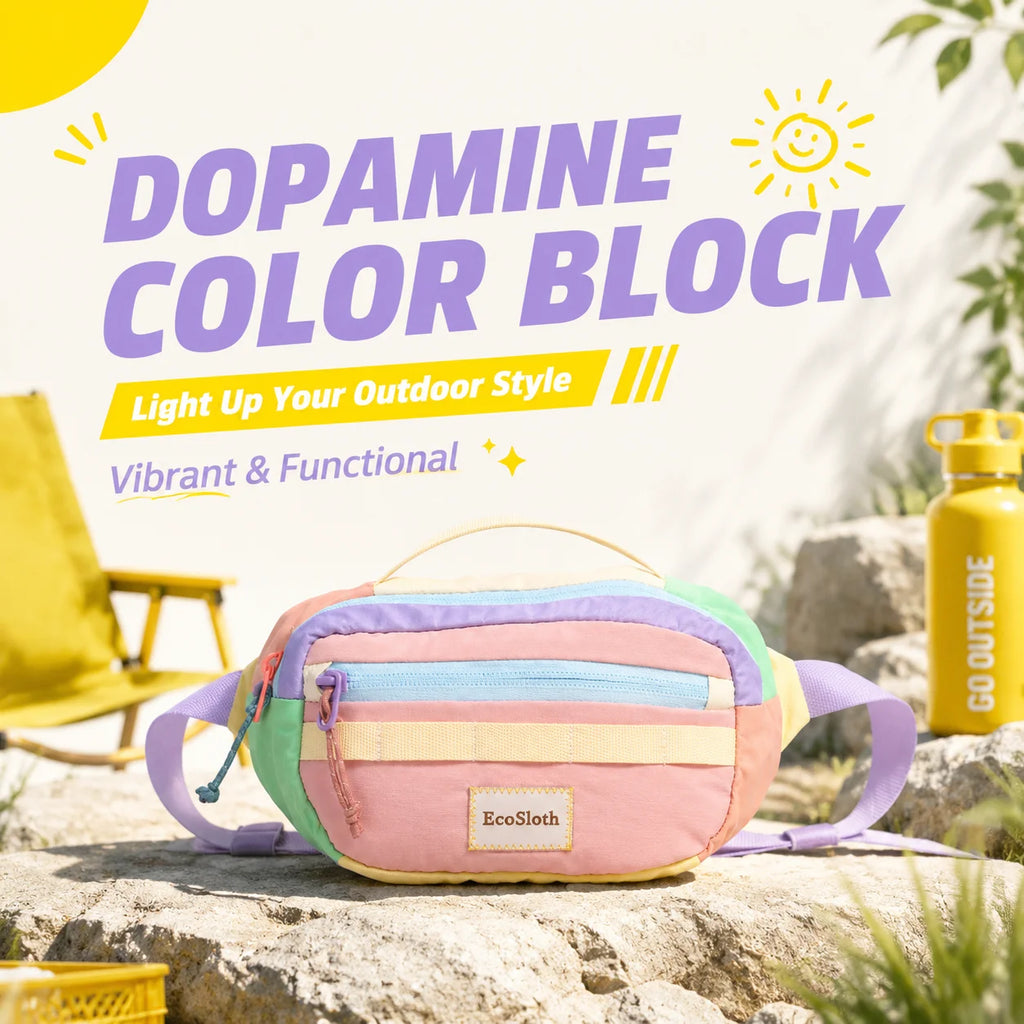 EcoSloth Dopamine Contrasting Nylon Water-Resistant Waist Bag, Outdoor and Travel Diagonal Bag, Men's and Women's Styles