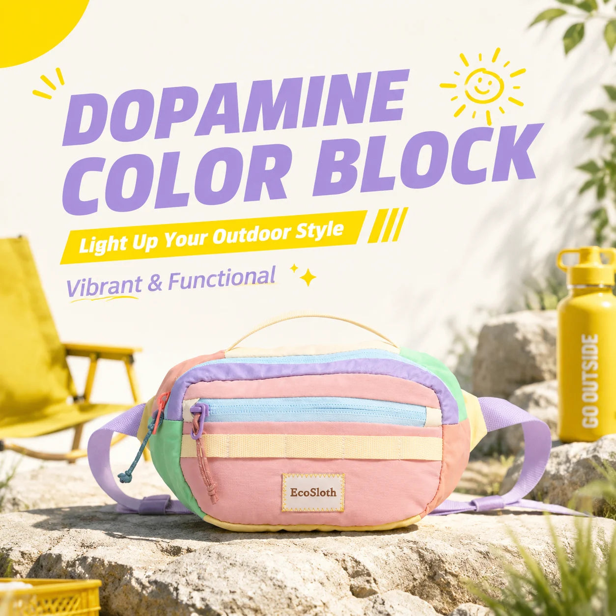 EcoSloth Dopamine Contrasting Nylon Water-Resistant Waist Bag, Outdoor and Travel Diagonal Bag, Men's and Women's Styles