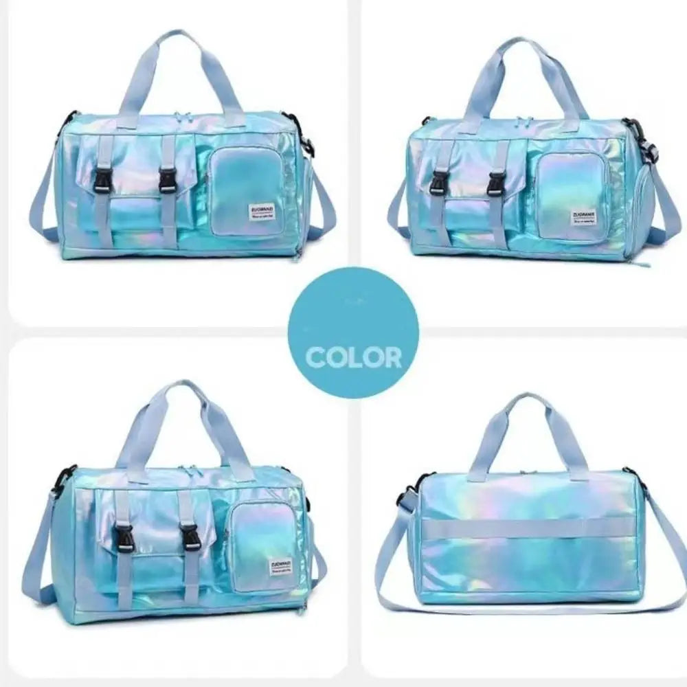 Tote Pearl Glossy Gym Bag Waterproof Wet Dry Separation Travel Luggage Bag Carry-On Shoe Compartment Weekender Gym Tote Sports