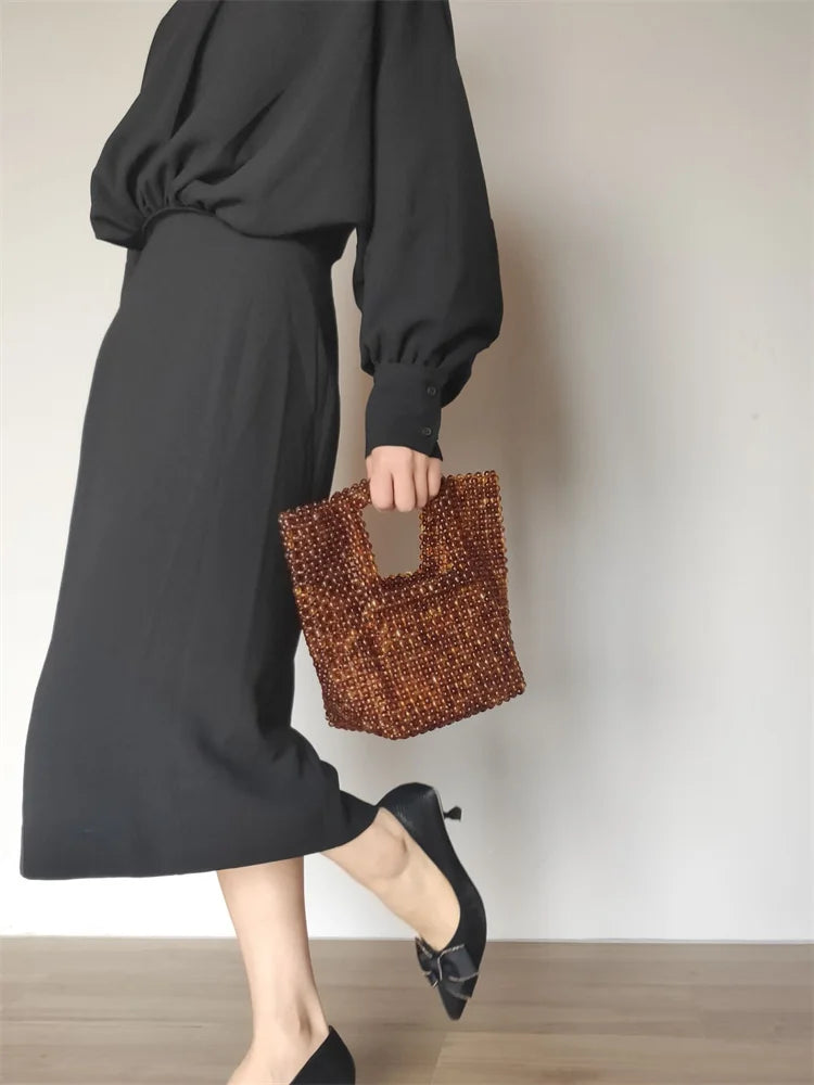 【wonder lamar】 Vintage Design Hand-woven Acrylic Square Handbag High Quality  Evening Clutch Bag for Women Hand Beaded Bag