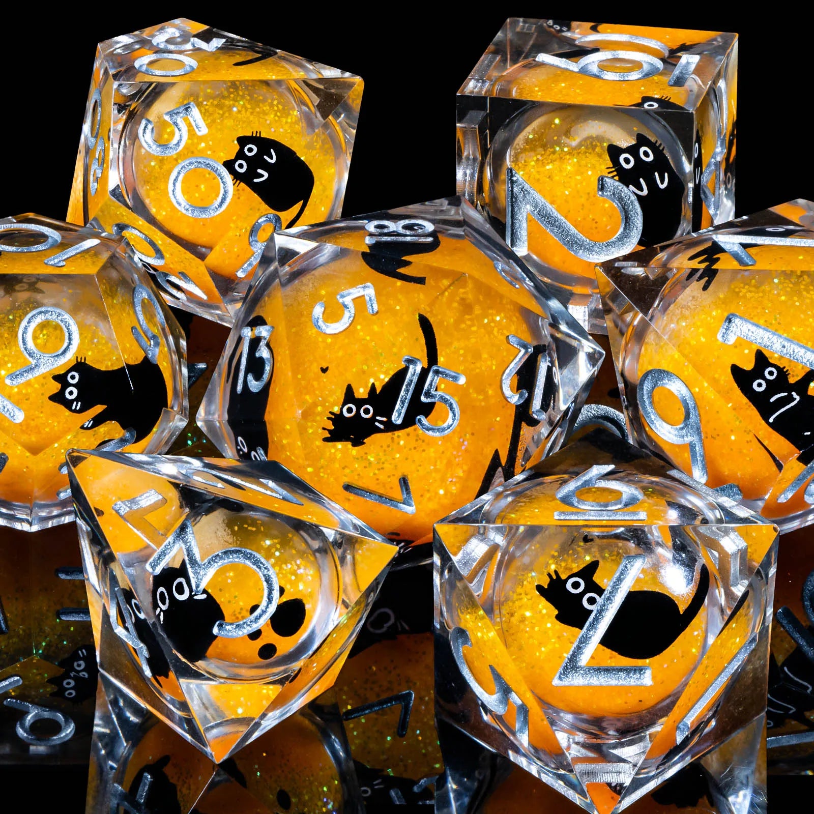 Cat Resin Dice Set DND, Liquid Core D&D Dice, Cute Dungeon and Dragon Dice, Sharp Edge Role Playing Dice D20 D12 D10 D8 D6 D4