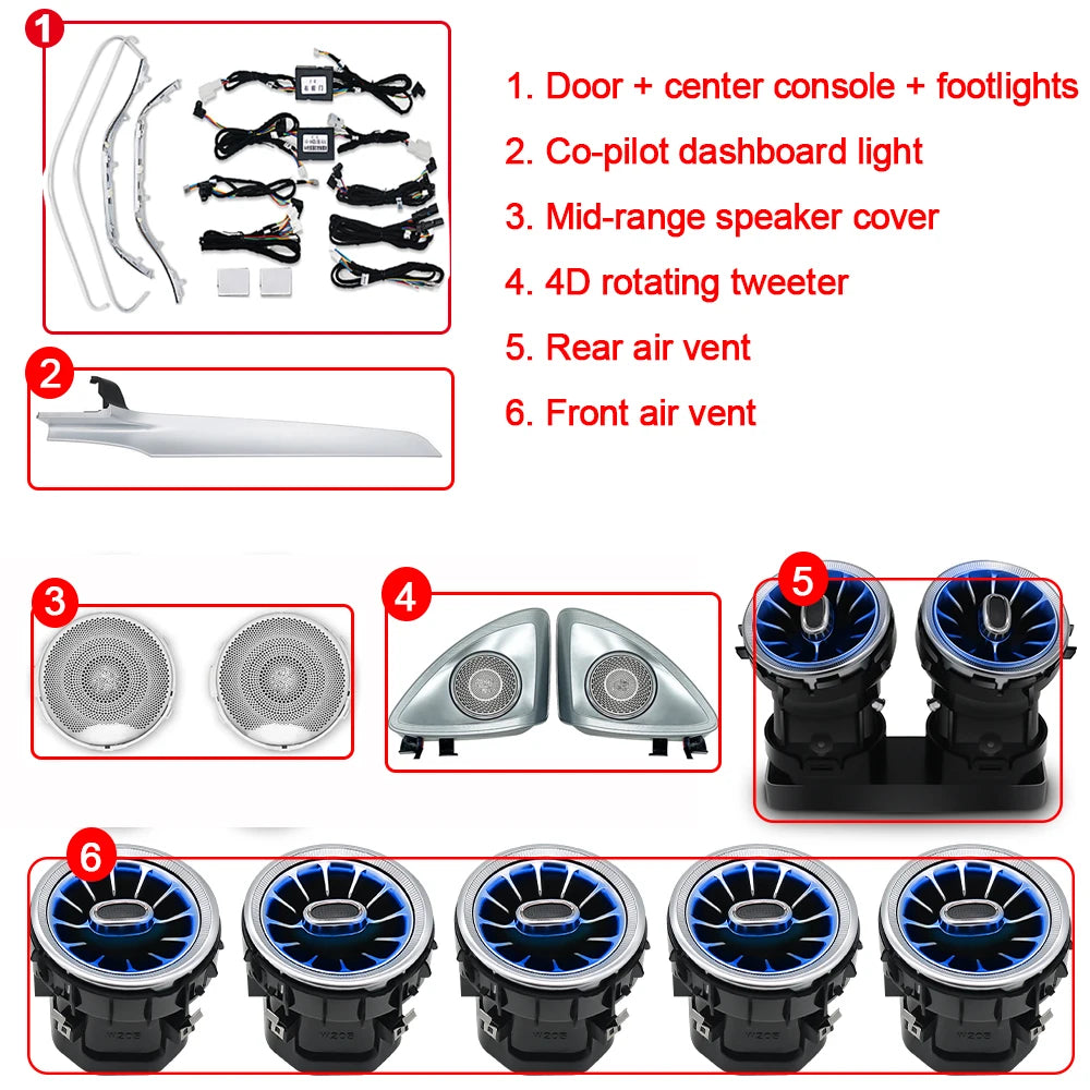 Ambient Light 3/64 Colors For Mercedes-Benz C-Coupe W205  Car Accessories Interiors LED Vents Speaker Decorative Light Retrofit
