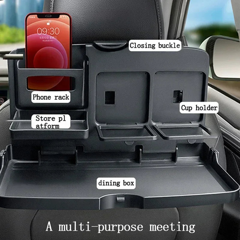 Car Back Seat Foldable Dining Table - Large Capacity Vehicle Food Tray with Cup Holders Thickened Material Stable Auto Accessory