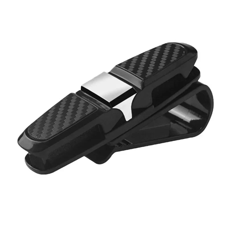Black Glasses Holder for Car Sun Visor Sunglasses Clip Card Ticket Holder Eyeglasses Fastener Carbon Fiber Sunglasses Clip