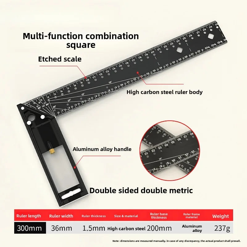 Industrial Grade Multi-Hole Right Angle Ruler 90° High Precision Woodworking Positioning Scribing Angle Square Multi-functional