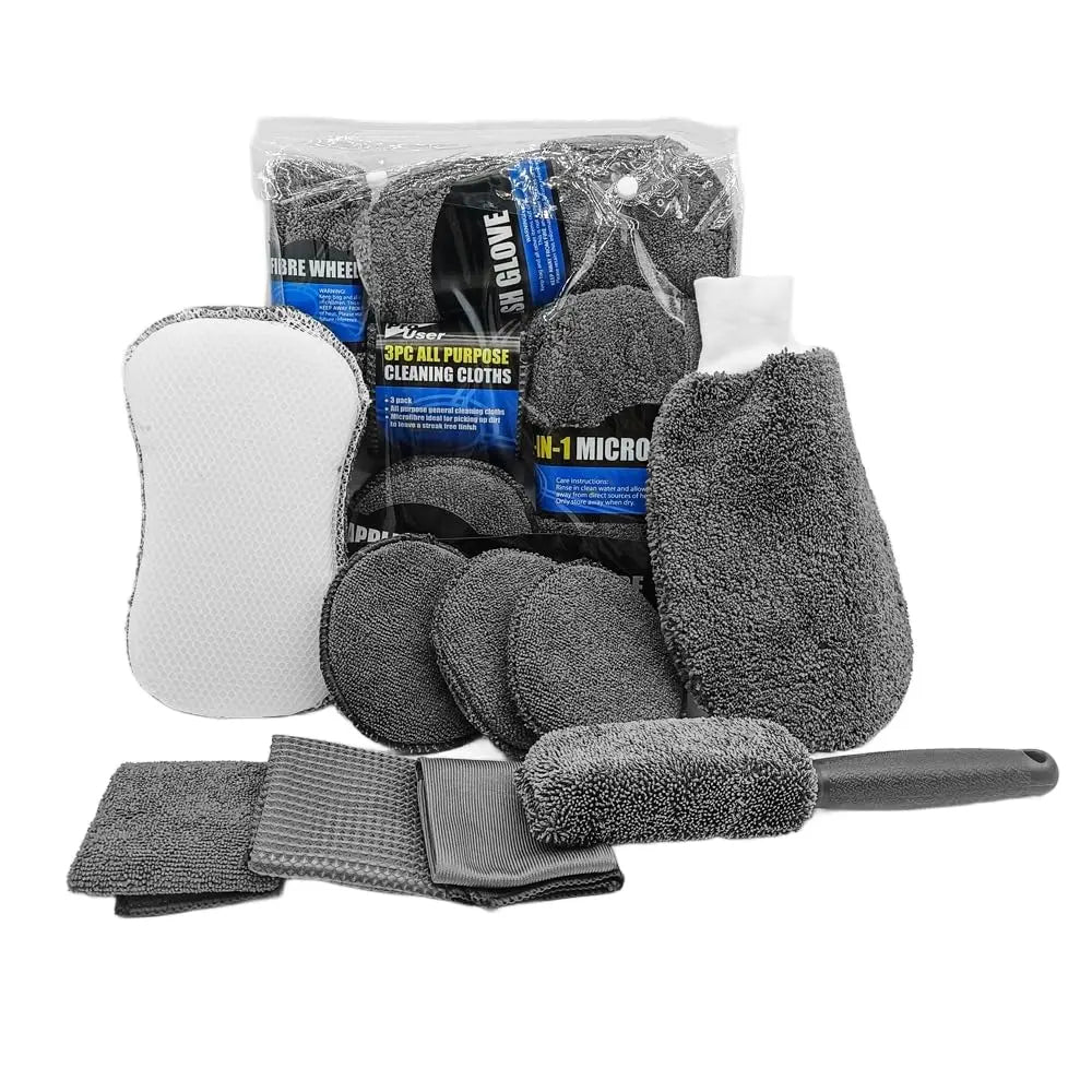9PCS Car Cleaning Tool Kit, Complete Wash & Detailing Set with Brush, Mitt, Sponge & Towels