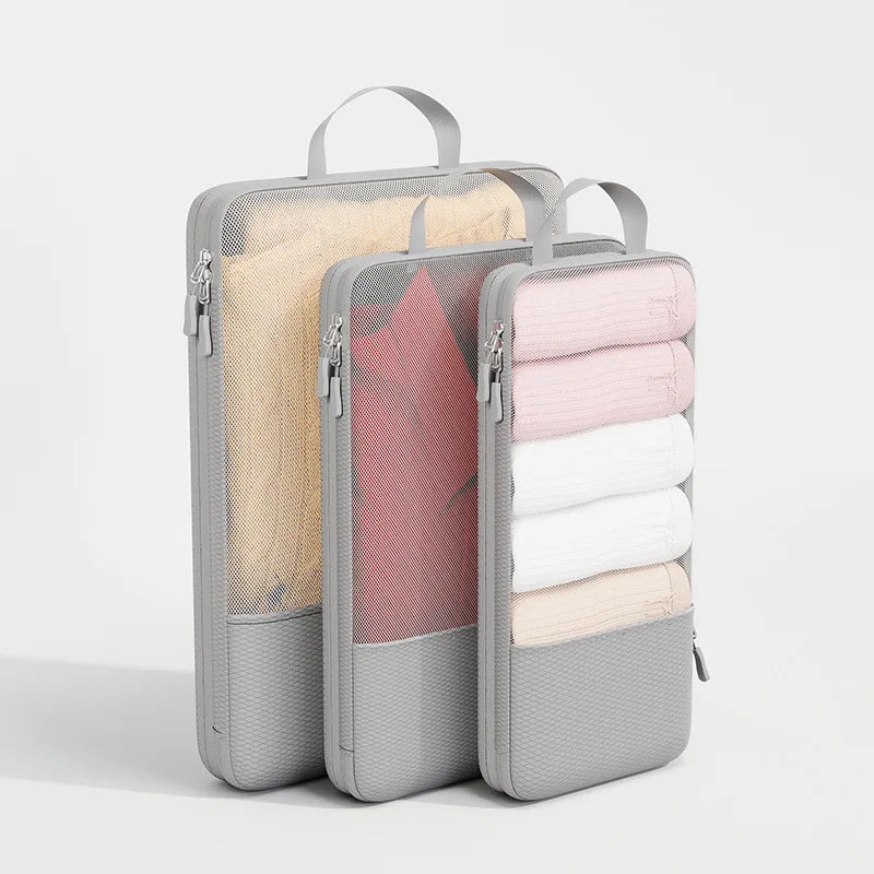 3pcs Expanded Travel Storage Bag Mesh Luggage Compression Organizer Bag High Quality Packing Cube Handheld Clothing Storage Bag