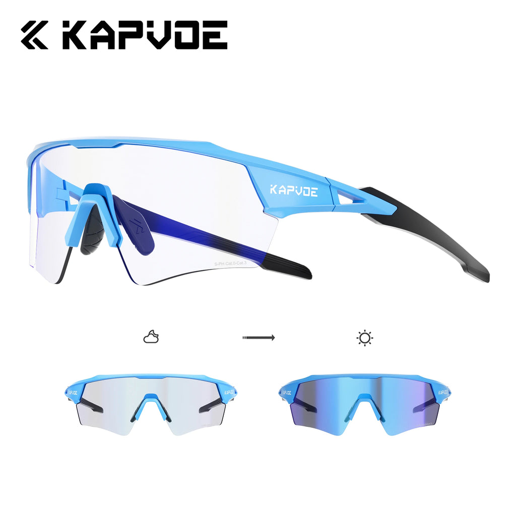 Kapvoe Hot Shadowless Photochromic Cycling Glasses Lighteight UV400 Sunglasses Men Women Bike MTB Eyewear Riding Outdoor Running