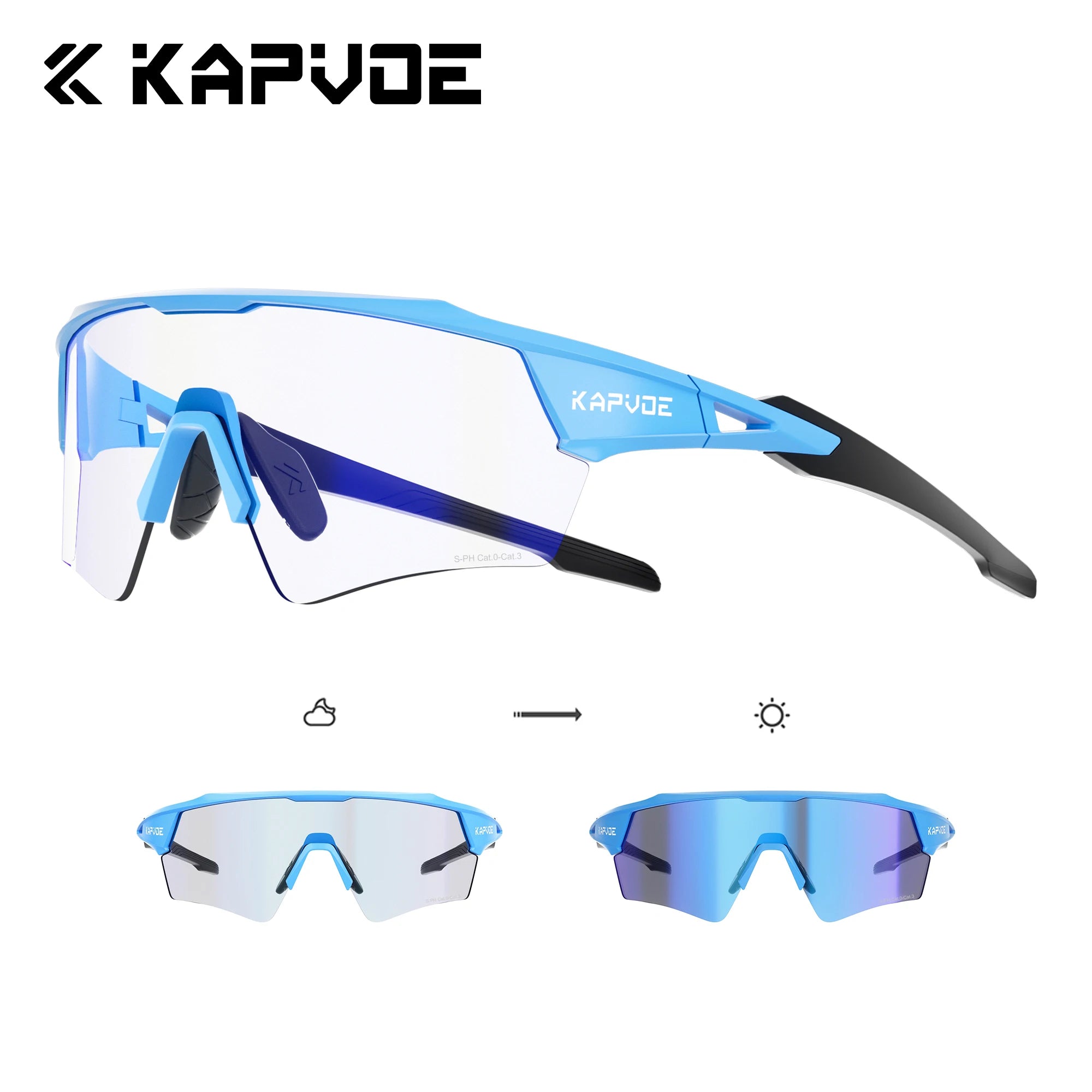 Kapvoe Hot Shadowless Photochromic Cycling Glasses Lighteight UV400 Sunglasses Men Women Bike MTB Eyewear Riding Outdoor Running