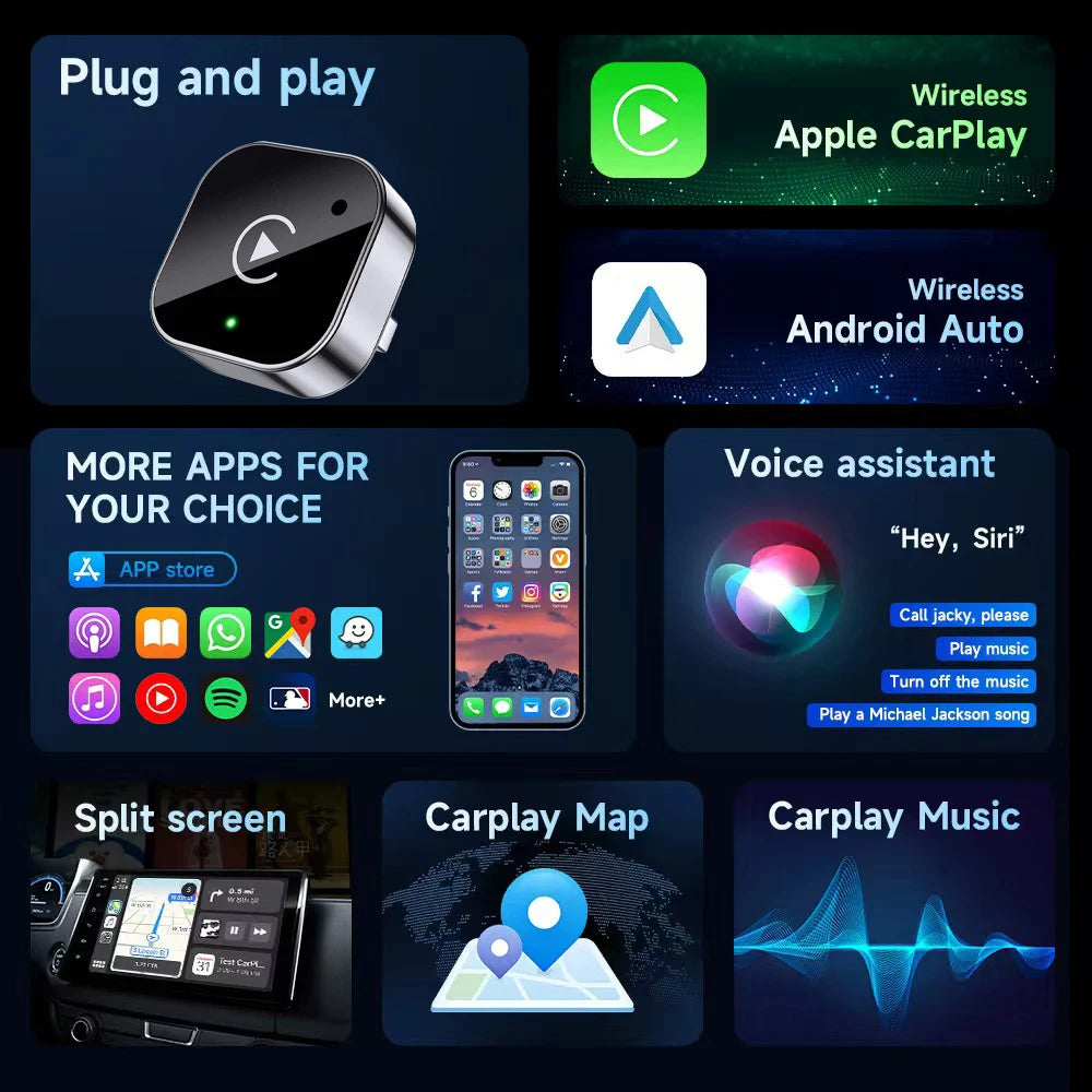 2-in-1 Wireless CarPlay & Android Auto Adapter,Plug &Play DongleConverts Wired to Wireless,Compact Fast Auto-Connect for Android