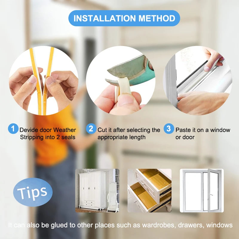 10m/20M/30M Weather Door Seal Diep Stripping Self-adhesive Draft Stopper Tape Window Weather Insulation Noise Rubber Sealing