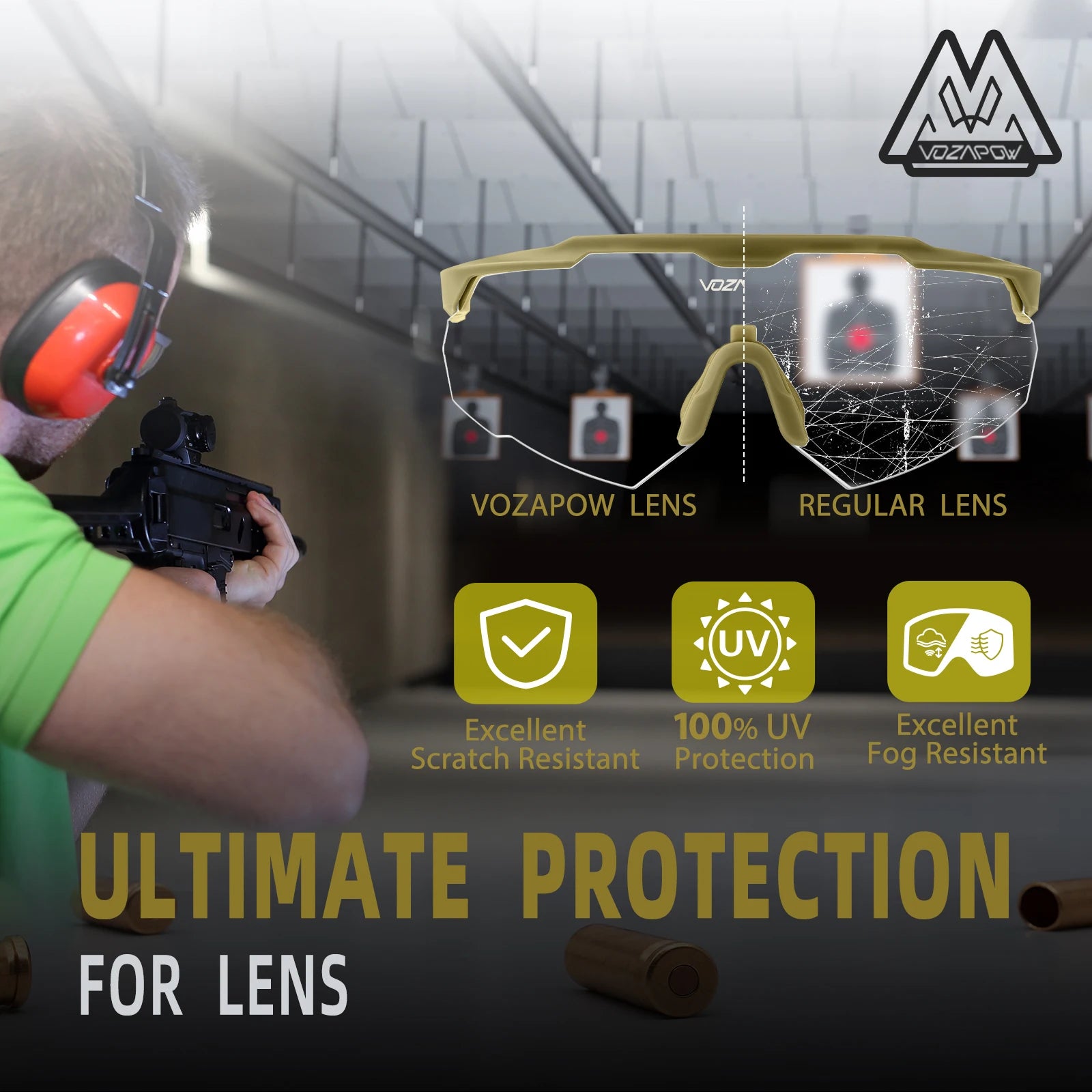 Vozapow Professional Shooting Glasses UV400 ANSI Z87.1 Safe Airsoft Tactical Goggles Anti Fog Mountaineering Fishing Sunglasses