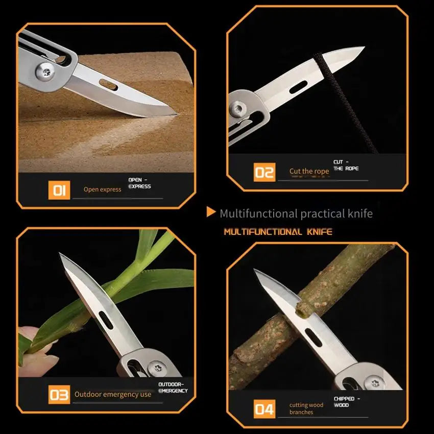 Multifunctional titanium alloy gadget: keychain folding knife, mini bottle opener, small crowbar, outdoor EDC tool