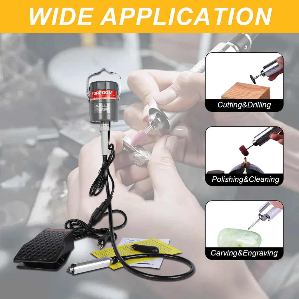 Foredom CC-30 Flex Shaft Motor Kit Hanging Rotary Tool with Handpiece Foot Pedal for Jewelry Polishing Engraving