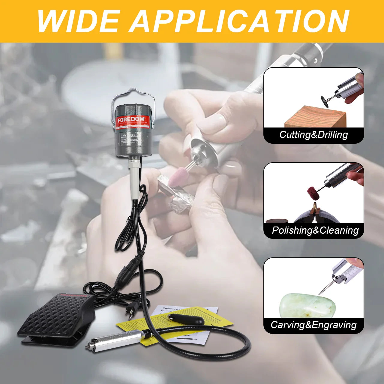 Foredom CC-30 Flex Shaft Motor Kit Hanging Rotary Tool with Handpiece Foot Pedal for Jewelry Polishing Engraving
