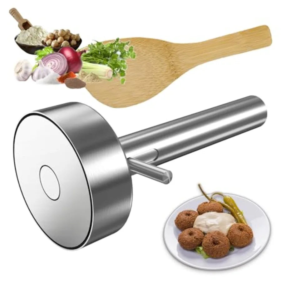 Falafel Scoop With Hole, Stainl Steel Profional Falafel Maker Tool Scoop with Spatula Food Safe and Non-Sticky Stainl-Steel Don