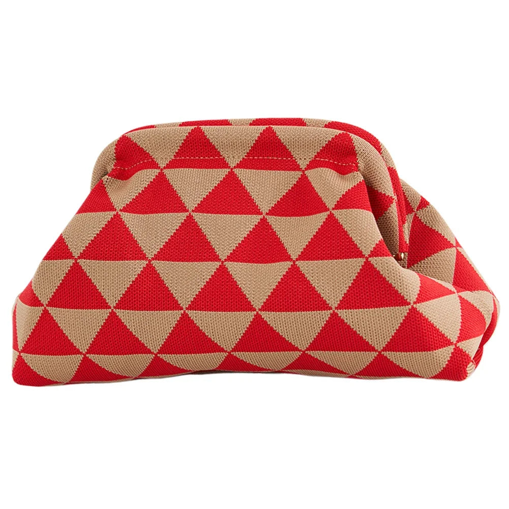 Summer Beach Clutch Bag for Women Woven Crochet Handbags Purses Knitting Dumpling Clutch Ruched Cute Cloud Casual Colorblock Bag