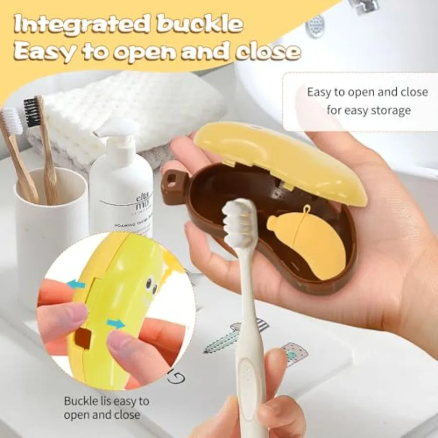 4 Pcs Banana Toothbrush Cover, Banana-Shaped Toothbrush Travel Case with Toothpaste Dispenser, Portable Brush Travel Case for H