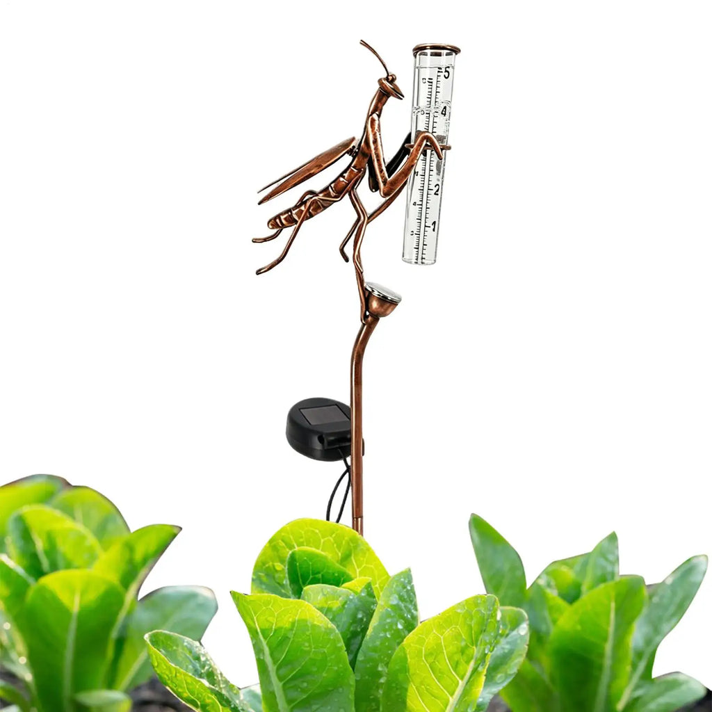 Iron Water Rain Gauge Mantis Solar Lights Rain Gauge Outdoor Decorative Handicraft For Precipitation Weather Forecast Garden