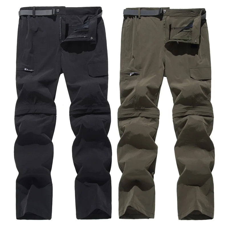 NUONEKO New Elastic Mens Hiking Pants Outdoor Sport Summer Quick Dry Waterproof Detachable Camping Trekking Climbing Cargo Pants