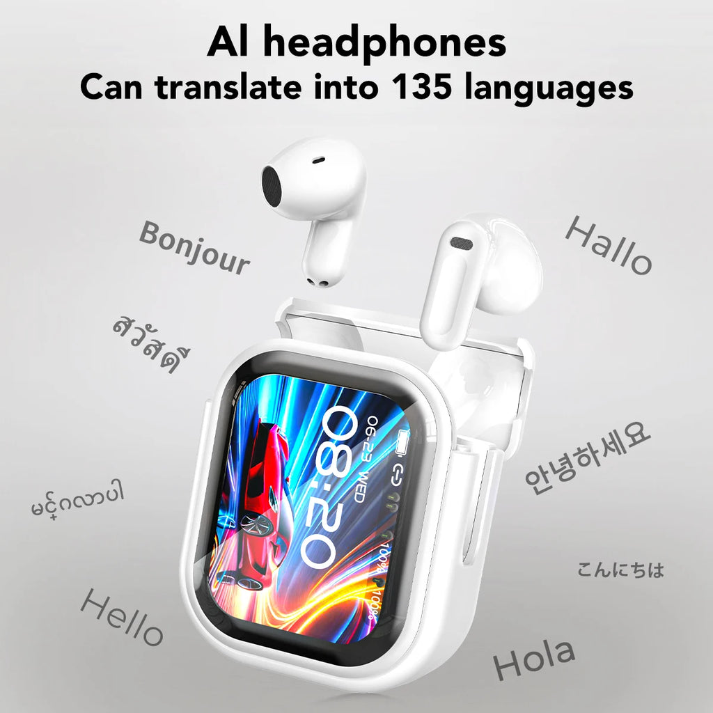 HTC NE20 TWS Bluetooth 6.0 Earbuds Smart LCD Touchscreen Real-Time AI Translation ENC Noise Reduction HiFi Audio for Sport