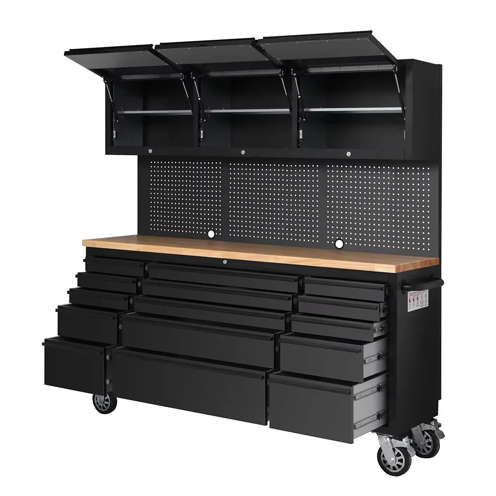 72 Inch Garage 430 Stainless Steel Tool Cabinet Combination Tool Workbench Chest with Storage Drawer for Heavy Duty Workshop