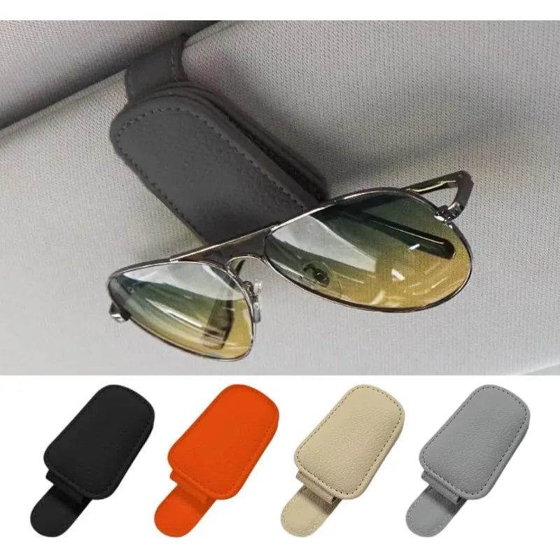 Sunglass Holder for Car Visor Sunglasses Clip Magnetic Leather Glasses Eyeglass Holder Truck Interior Car Accessories Black/1PCS