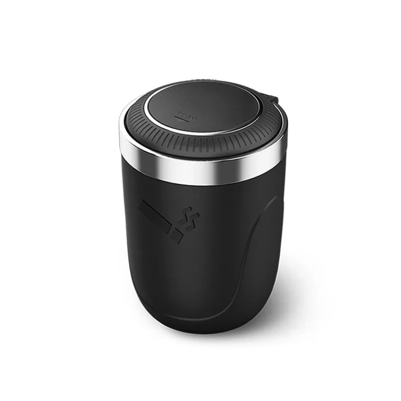 LED Portable Ashtray Cup Portable Car Ashtray with Lid Smell Proof Alloy Inner Liner Fireproof Shell One Touch Open for Auto