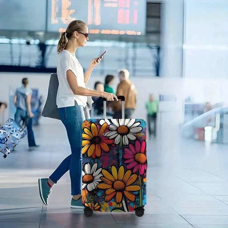 Daisy-patterned luggage cover—a dust-proof and stretchy travel accessory suitable for suitcases ranging from 18 to 32 inches